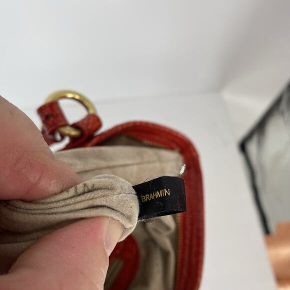 Brahmin Red Croc Embossed Shoulder Bag Purse - Picture 4 of 15